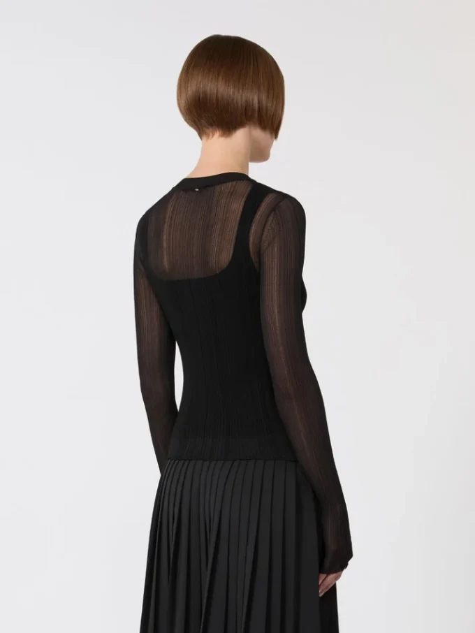 Trompe l'oeil viscose jumper, black