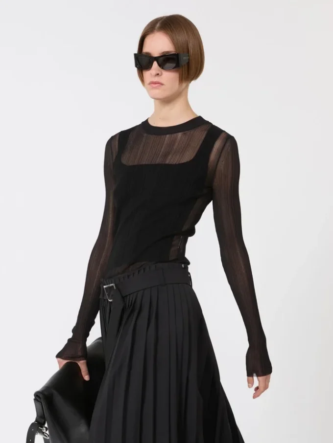 Trompe l'oeil viscose jumper, black