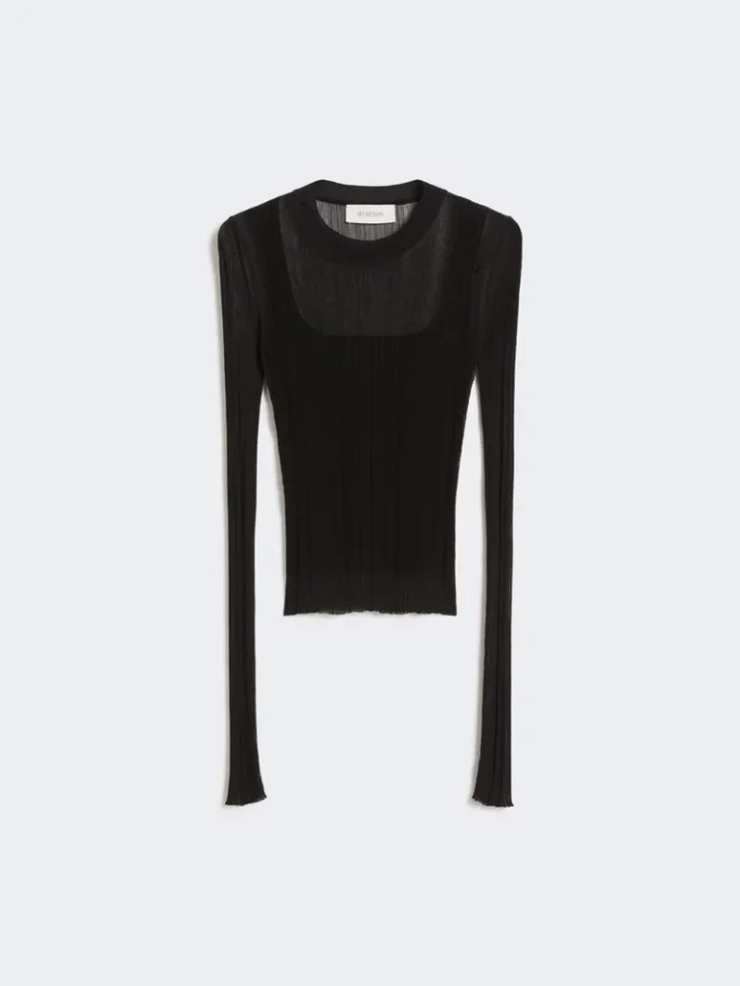 Trompe l'oeil viscose jumper, black
