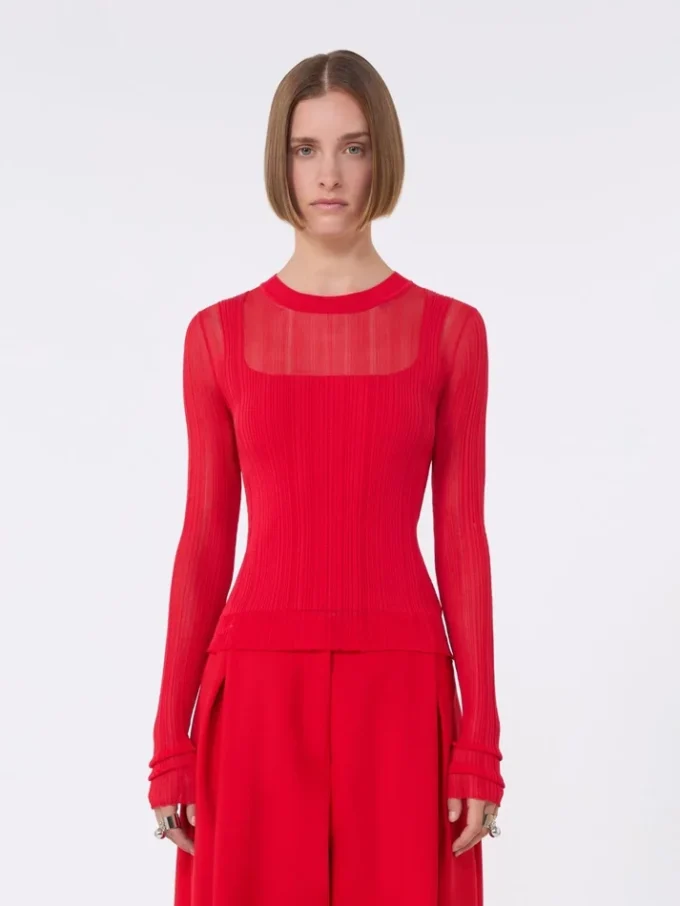 Trompe l'oeil viscose jumper, red