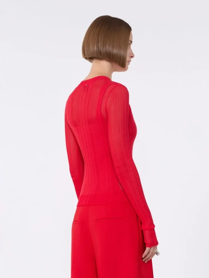 Trompe l'oeil viscose jumper, red