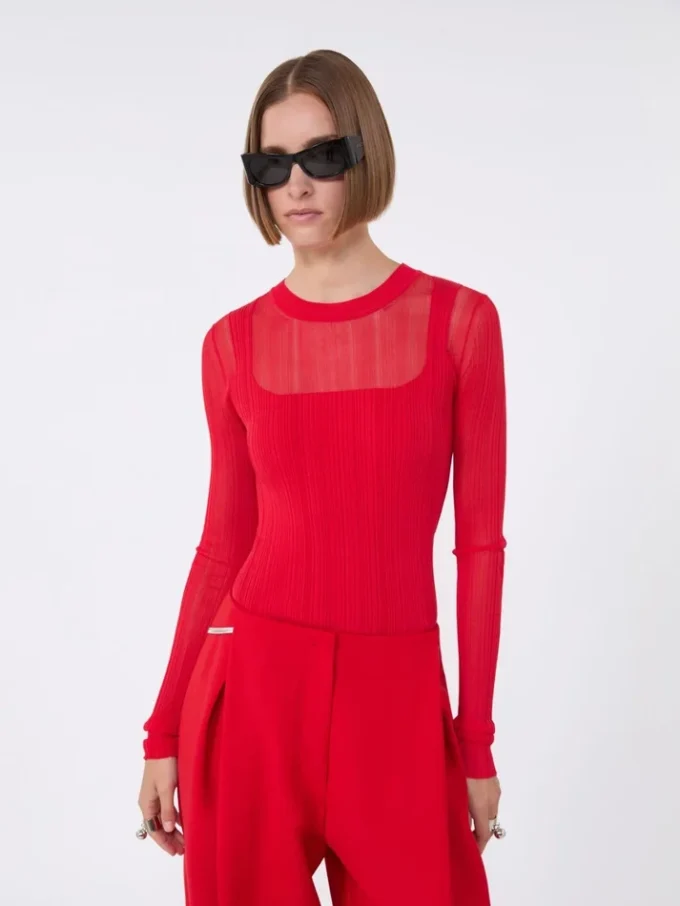 Trompe l'oeil viscose jumper, red