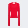 Trompe l'oeil viscose jumper, red