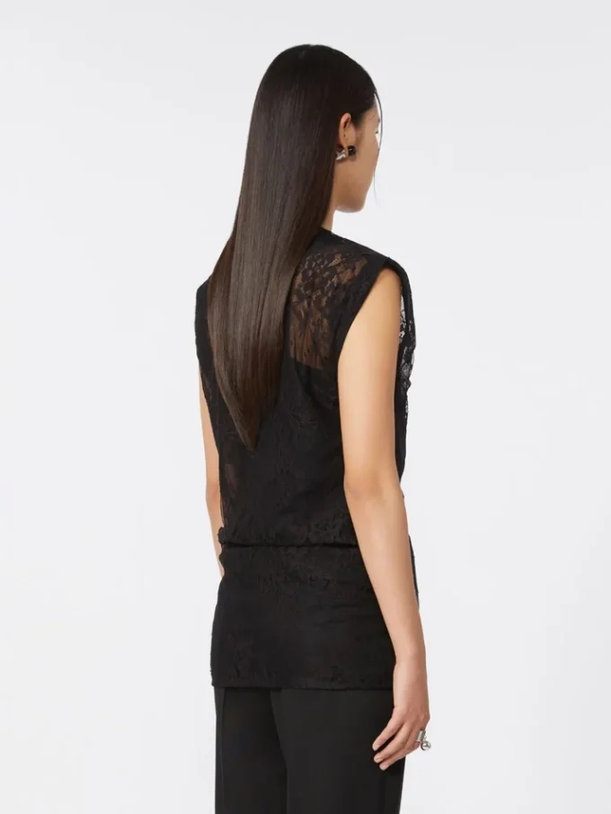 Two-tone lace top, black