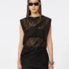 Two-tone lace top, black