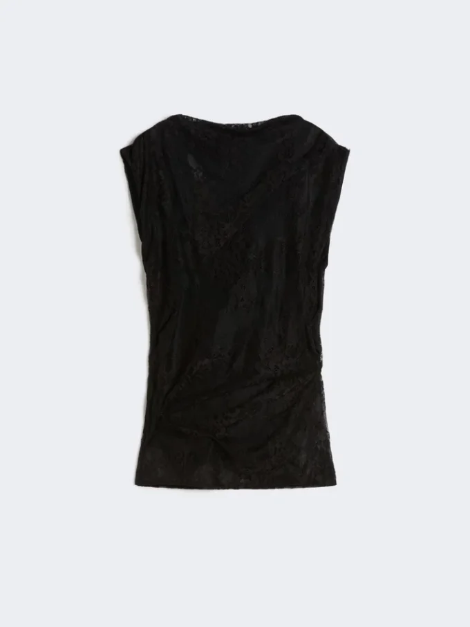 Two-tone lace top, black