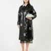 Vinyl-effect gabardine midi trench coat, black Vinyl-effect gabardine midi trench coat, black
