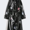 Vinyl-effect gabardine midi trench coat, black Vinyl-effect gabardine midi trench coat, black