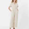 Viscose and linen batavia jumpsuit, beige