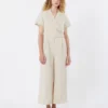 Viscose and linen batavia jumpsuit, beige