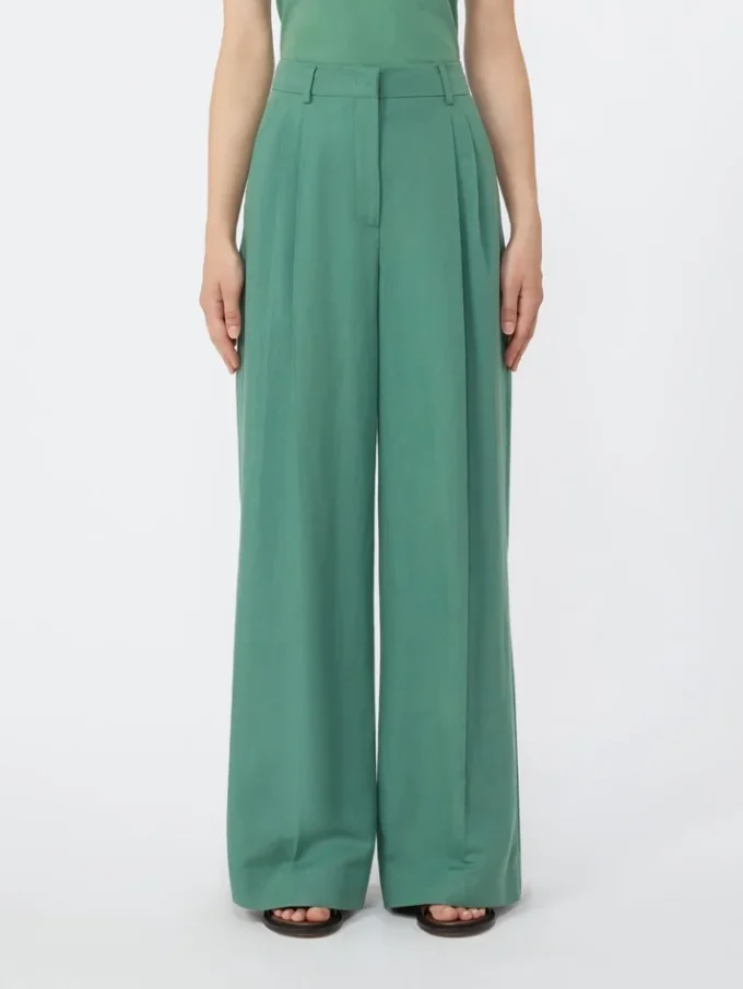 Viscose and linen wide-leg trousers, green Viscose and linen wide-leg trousers, green