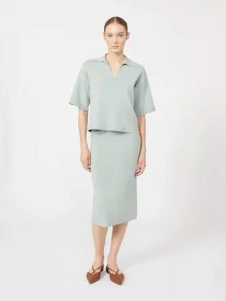 Stretch viscose yarn sheath dress, sage green