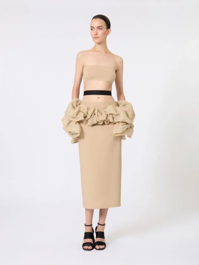 Bandeau bra in stretch viscose, camel