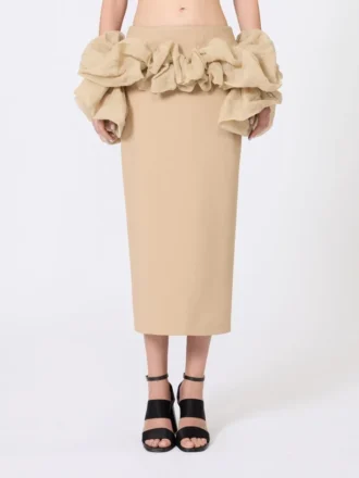 Viscose jersey midi skirt with ruffles, camel