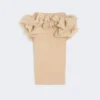 Viscose jersey midi skirt with ruffles, camel