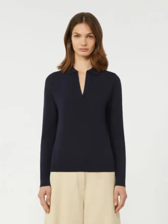 Viscose polo-neck sweater, navy