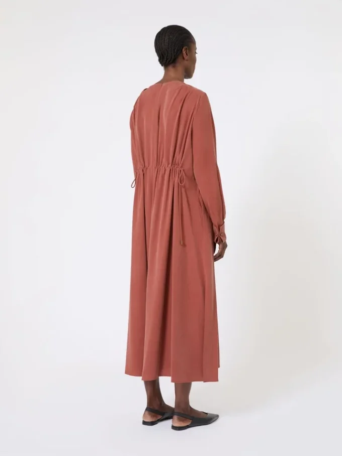 Washed silk canvas dress, terra cotta