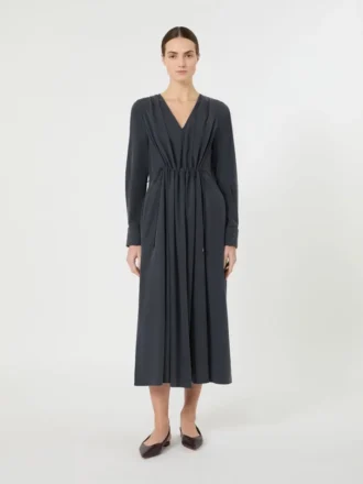 Washed silk canvas dress, ultramarine