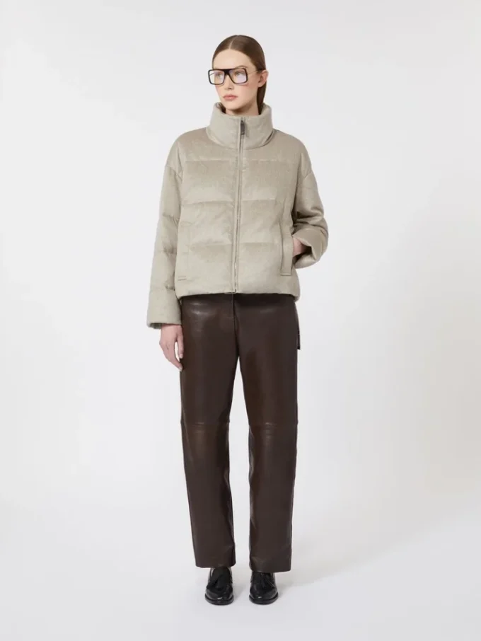 Water-repellent canvas and camel down jacket, sand