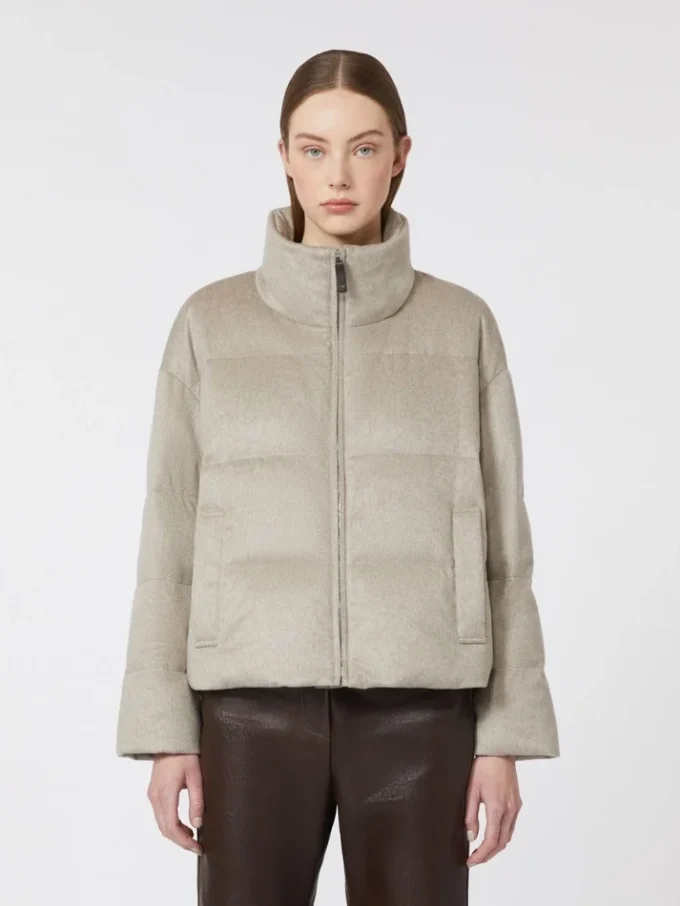 Water-repellent canvas and camel down jacket, sand