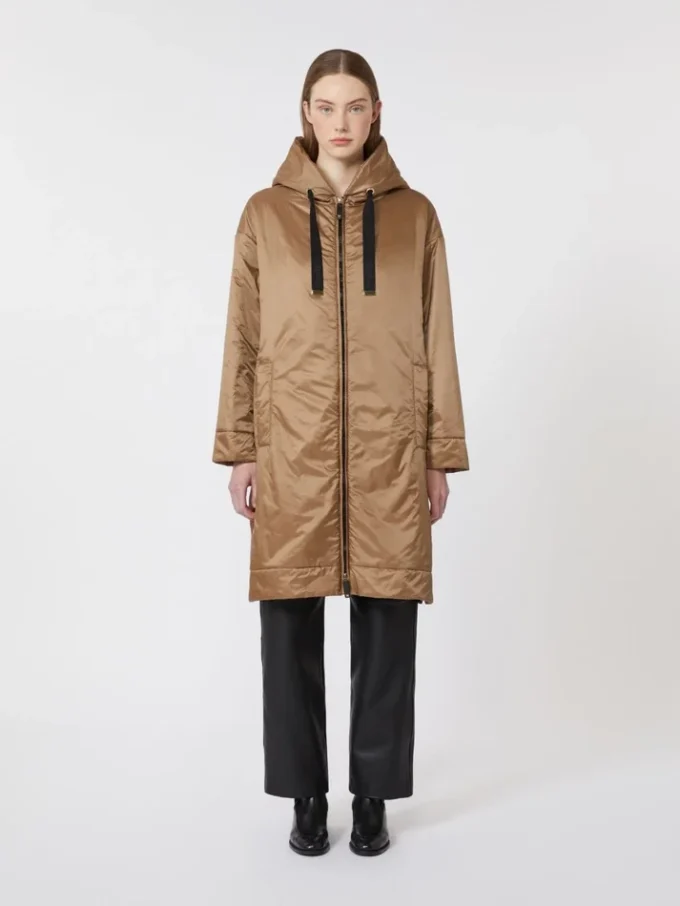 Water-repellent canvas padded parka, camel