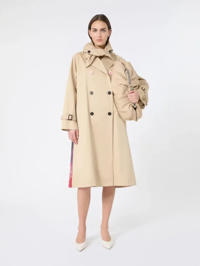 Water-repellent gabardine trench coat with print, plum Water-repellent gabardine trench coat with print, plum