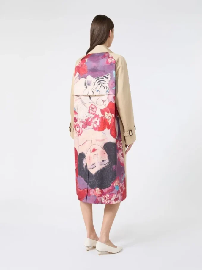 Water-repellent gabardine trench coat with print, plum Water-repellent gabardine trench coat with print, plum