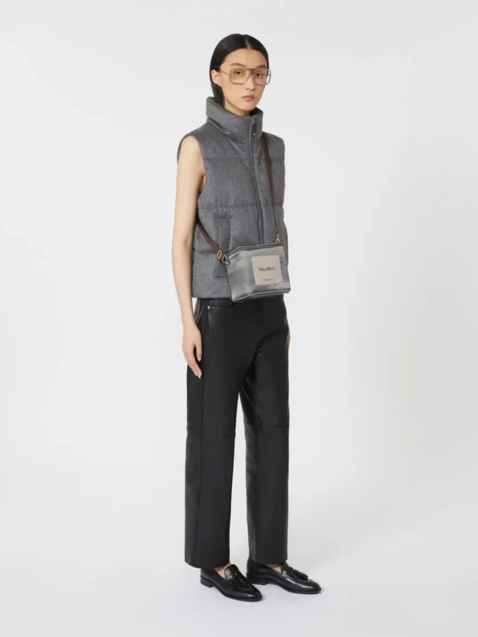 Water-repellent padded cashmere and canvas gilet, medium grey Water-repellent padded cashmere and canvas gilet, medium grey