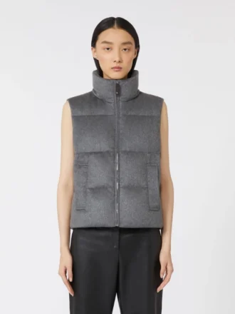 Water-repellent padded cashmere and canvas gilet, medium grey