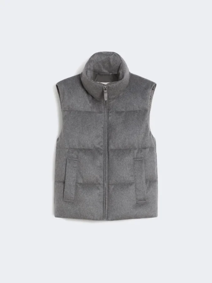 Water-repellent padded cashmere and canvas gilet, medium grey Water-repellent padded cashmere and canvas gilet, medium grey