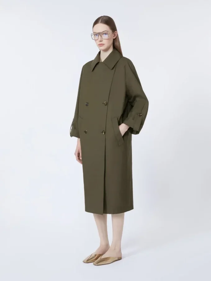 Water-repellent twill belted trench coat, green Water-repellent twill belted trench coat, green