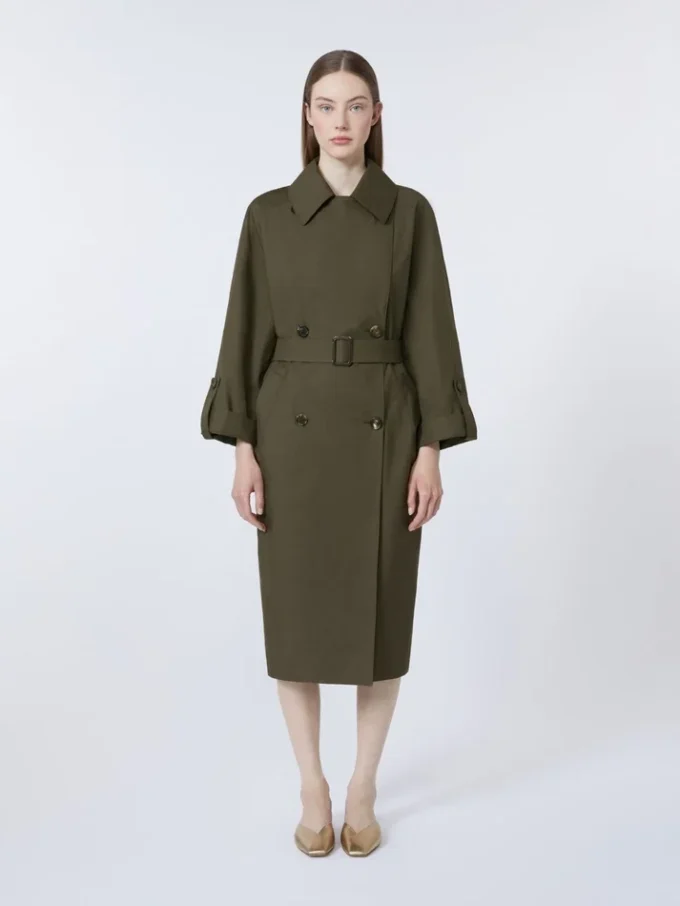 Water-repellent twill belted trench coat, green Water-repellent twill belted trench coat, green