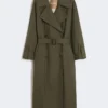 Water-repellent twill belted trench coat, green Water-repellent twill belted trench coat, green