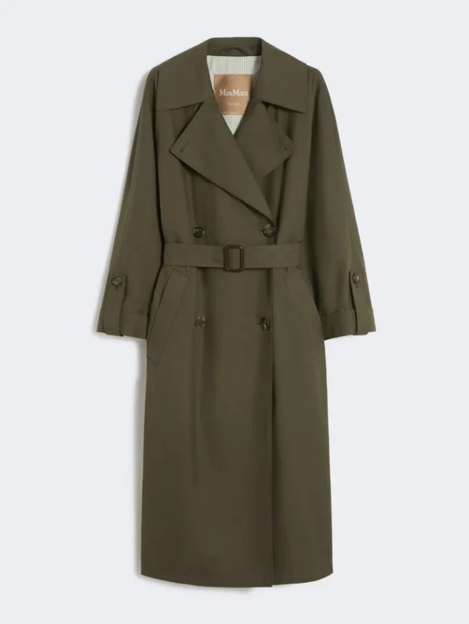 Water-repellent twill belted trench coat, green Water-repellent twill belted trench coat, green