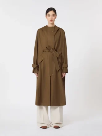 Water-repellent wool gabardine duster coat, brown