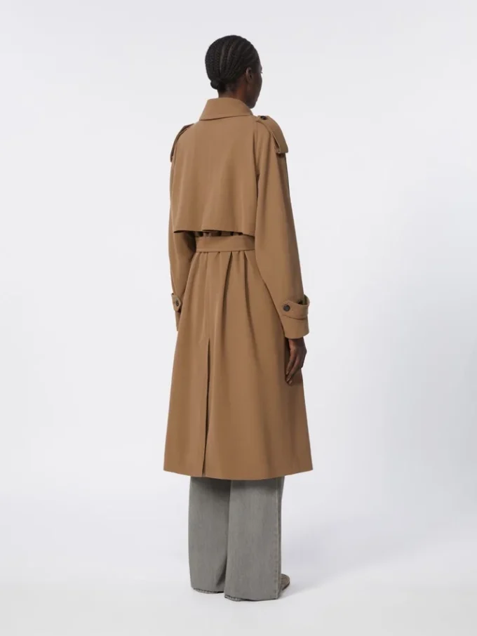 Water-repellent wool gabardine trench coat, brown