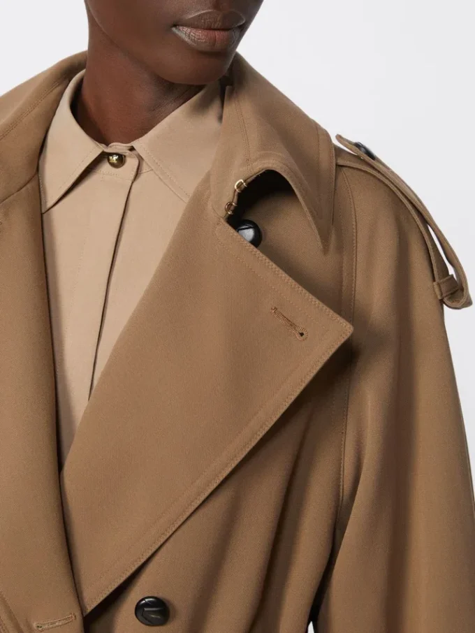 Water-repellent wool gabardine trench coat, brown