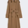 Water-repellent wool gabardine trench coat, brown