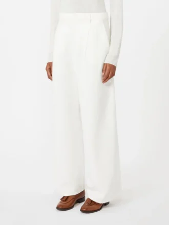 Wide-fit cotton and linen trousers, white