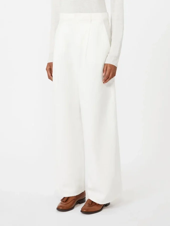 Wide-fit cotton and linen trousers, white Wide-fit cotton and linen trousers, white