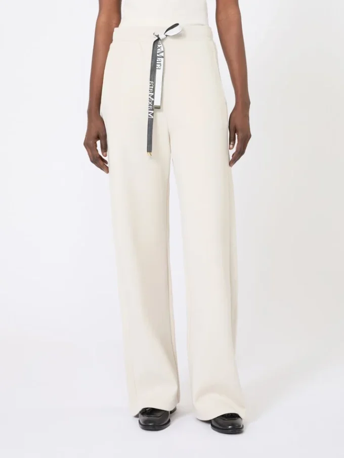 Wide-fit jersey trousers, ecru Wide-fit jersey trousers, ecru