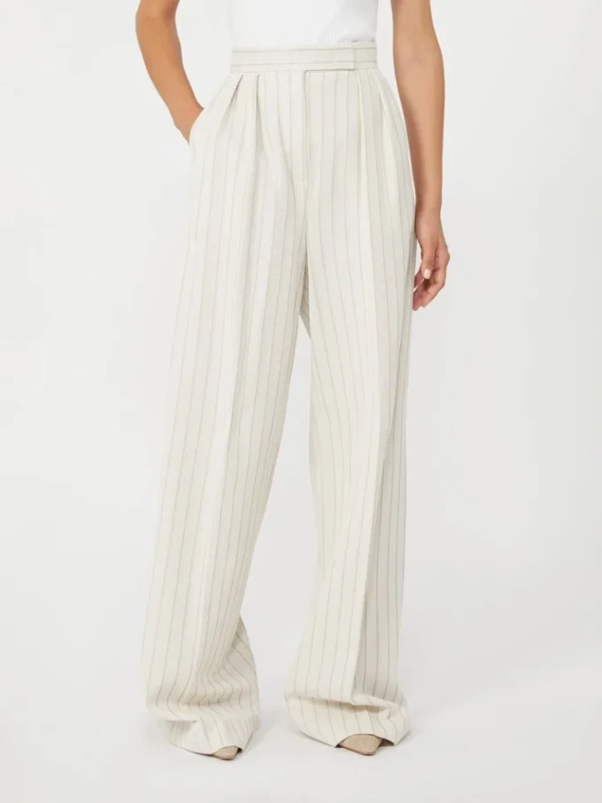 Wide-fit pinstripe piqua jersey trousers, white Wide-fit pinstripe piqua jersey trousers, white
