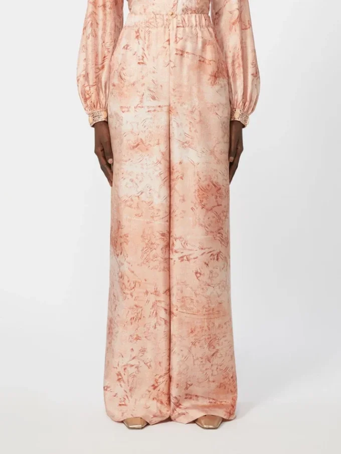 Wide-fit printed silk trousers, pink Wide-fit printed silk trousers, pink