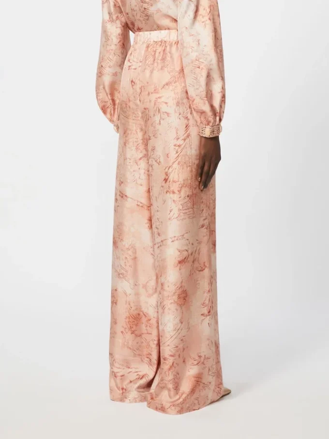 Wide-fit printed silk trousers, pink Wide-fit printed silk trousers, pink