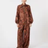 Wide-fit printed silk trousers, terra cotta Wide-fit printed silk trousers, terra cotta