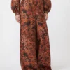 Wide-fit printed silk trousers, terra cotta Wide-fit printed silk trousers, terra cotta