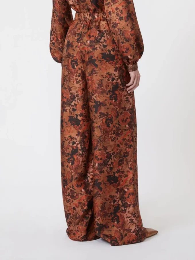 Wide-fit printed silk trousers, terra cotta Wide-fit printed silk trousers, terra cotta