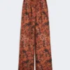 Wide-fit printed silk trousers, terra cotta Wide-fit printed silk trousers, terra cotta