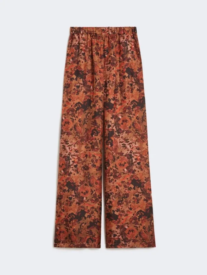 Wide-fit printed silk trousers, terra cotta Wide-fit printed silk trousers, terra cotta