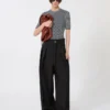 Wide-fit stretch wool trousers, black Wide-fit stretch wool trousers, black